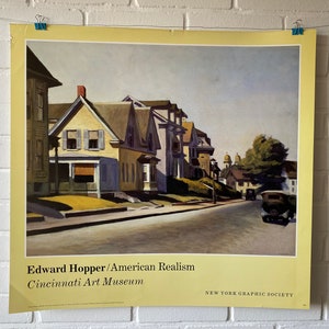 Manifesto originale, Edward Hopper, Scena di strada, Gloucester, Cincinnati, Museo, Soggiorno, Realismo, Casa, Auto, Albero, Vintage, Artista, Arte