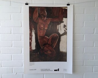 Original Poster, Amedeo Modigliani, Karyatide, Kunstsammlung Düsseldorf, Museum, Print, Vintage, Art, Woman, Nude, Portrait, Painting