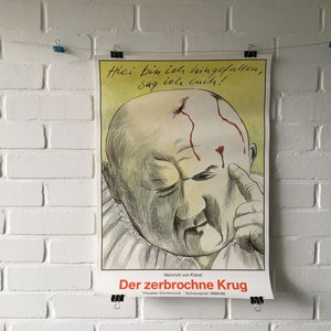 Cartel original, Friedrich Karl Waechter, Kleist, jarra rota, sangre, obra de teatro, arte, boceto, Teatro Dortmund, 1988, vintage, decoración,