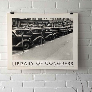 Póster original, 1989, Biblioteca del Congreso, John Vachon, Parquímetros, Omaha, Nebraska, Vintage, Foto, Blanco y negro, Auto antiguo, Retro
