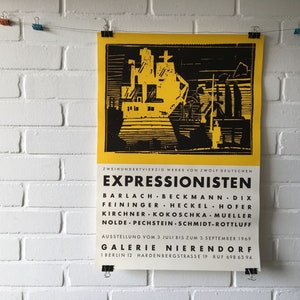 Cartel original, 1969, expresionismo, Berlín, Barlach, Beckmann, Dix, Feininger, vintage, Galerie Rinderdorf, arte, amarillo, exposición