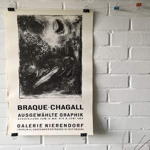 Cartel original, 1965, Braque, Chagall, arte, artista, boceto, retro, dibujo, Berlín, Galerie Rinderdorf, exposición, años 60, vintage