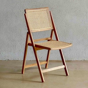 Handcrafted Rattan and Teak Wood Folding Chair - Rattan Chair - Wooden Chair - Boho Minimalist Furniture (Customize Color)
