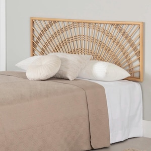 Testiera in rattan Sunburst - Testiera galleggiante in canna fatta a mano - Design naturale boho da parete