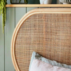 Square Cane Webbing Bedhead, Natural Rattan Handmade Headboard,Wall Mounted Headboard