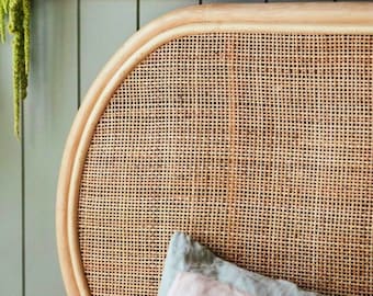 Square Cane Webbing Bedhead, Natural Rattan Handmade Headboard,Wall Mounted Headboard