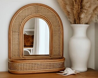 Rattan Mirror, Rattan Mirror With Shelves, Rattan Arch Mirror