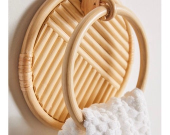 Rattan Towel Rack, Towel Hangers, Bamboo Rattan Towel Hooks, Wall Hanging Towel Rack, Circle Towel Bar