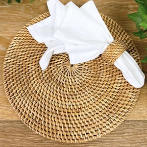 Handwoven Rattan Placemats - Wicker Placemats - Rattan White Placemats - Rattan Brown Placemats  – Natural Bohemian Round Table Mats