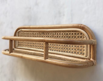 1960*s Big Size Vintage Style Shelf, 20 Inch, Cane Webbing Shelf, Rattan Shelf, Rattan Rack, Rattan Wall Shelf