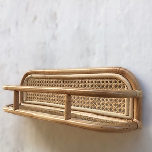 1960*s Big Size Vintage Style Shelf, 20 Inch, Cane Webbing Shelf, Rattan Shelf, Rattan Rack, Rattan Wall Shelf