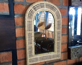 Rattan Woven Mirror, Large Arsh Mirror, Rattan Arched Mirror, Cane Woven Mirror