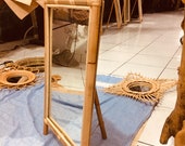 3 Legged Mirror Vintage Bamboo Rattan Mirror Standing Floor and Tabletop Handmade Natural Decorative Mirror Makeup Mirror