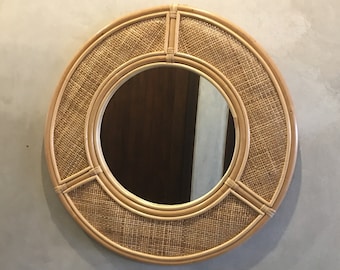 Rattan Round Mirror, Rattan Circle Mirror, Cane Square Webbing Mirror, Rattan Entryway Mirror, Rattan Wall Decor, Wicker Mirror