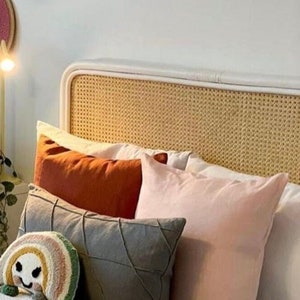 Rattan Rectangle Headboard - Black - White and Neutral Frame - Cane Webbing Bedhead