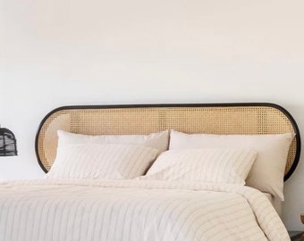 Natural Rattan Headboard, Black Headboard, Rattan Oval Headboard, Wall Mounted Bedhead, Bedroom Decor