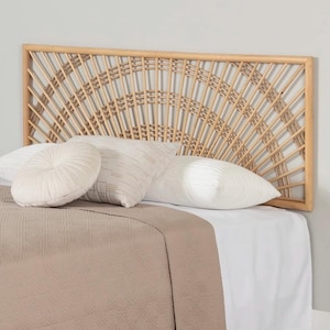 Rattan Sunburst Floating Headboard | Natural Rattan Rectangle Wall Mounted Headboard