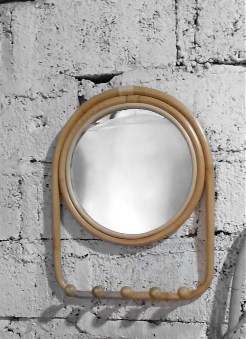 Entryway Round Mirror With Hooks Rattan Mirror Hooked Hook Etsy