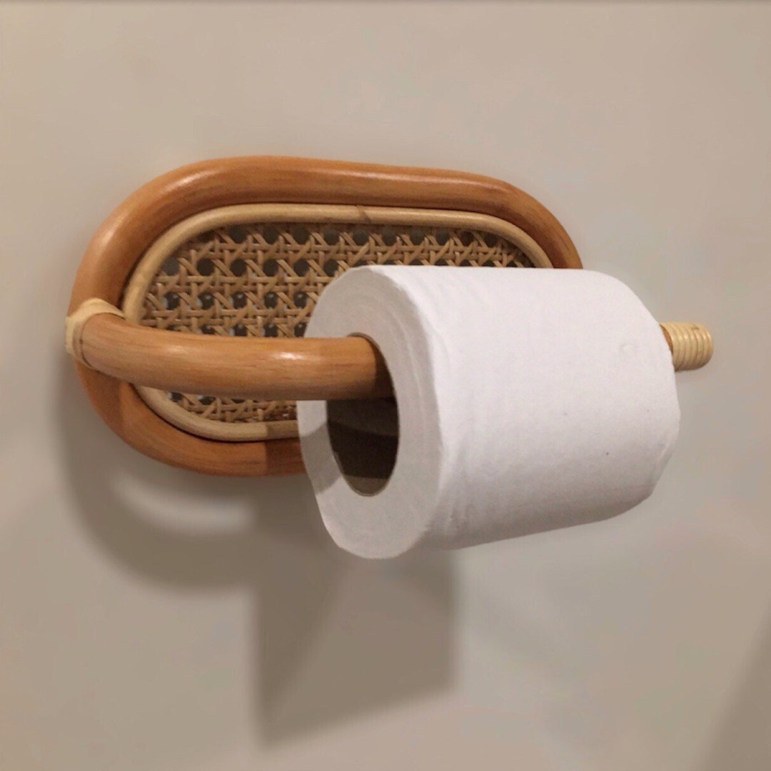 Rattan Toilet Paper Holder, Paper Roll Hanger, Rattan Bathroom Decor