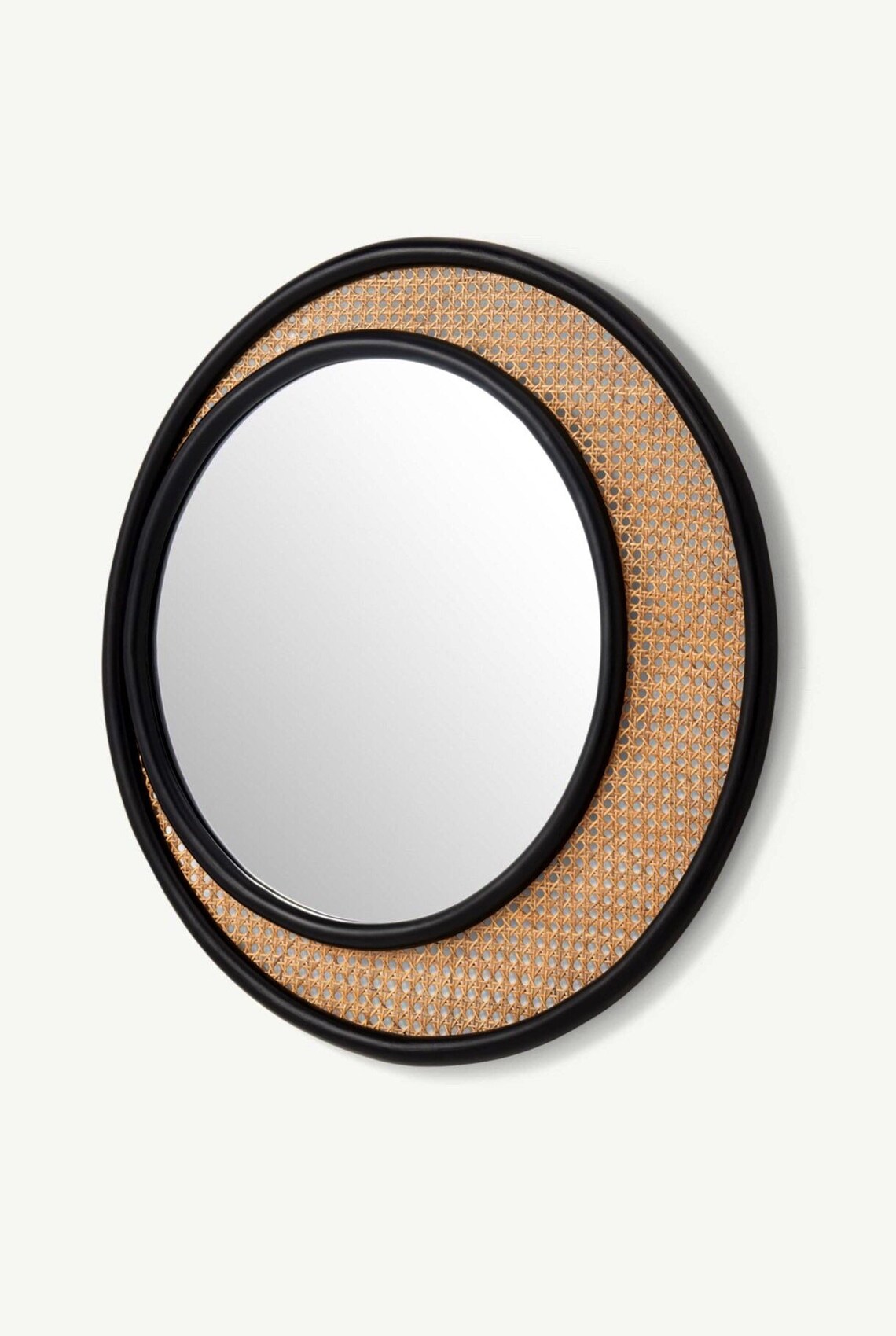 Rattan Round Double Frame Mirror Black Frame Handwoven Rattan Etsy