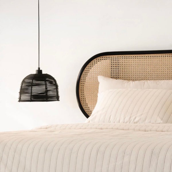 Tête de lit en rotin naturel, tête de lit noire, tête de lit ovale en rotin, tête de lit murale, décoration de chambre à coucher