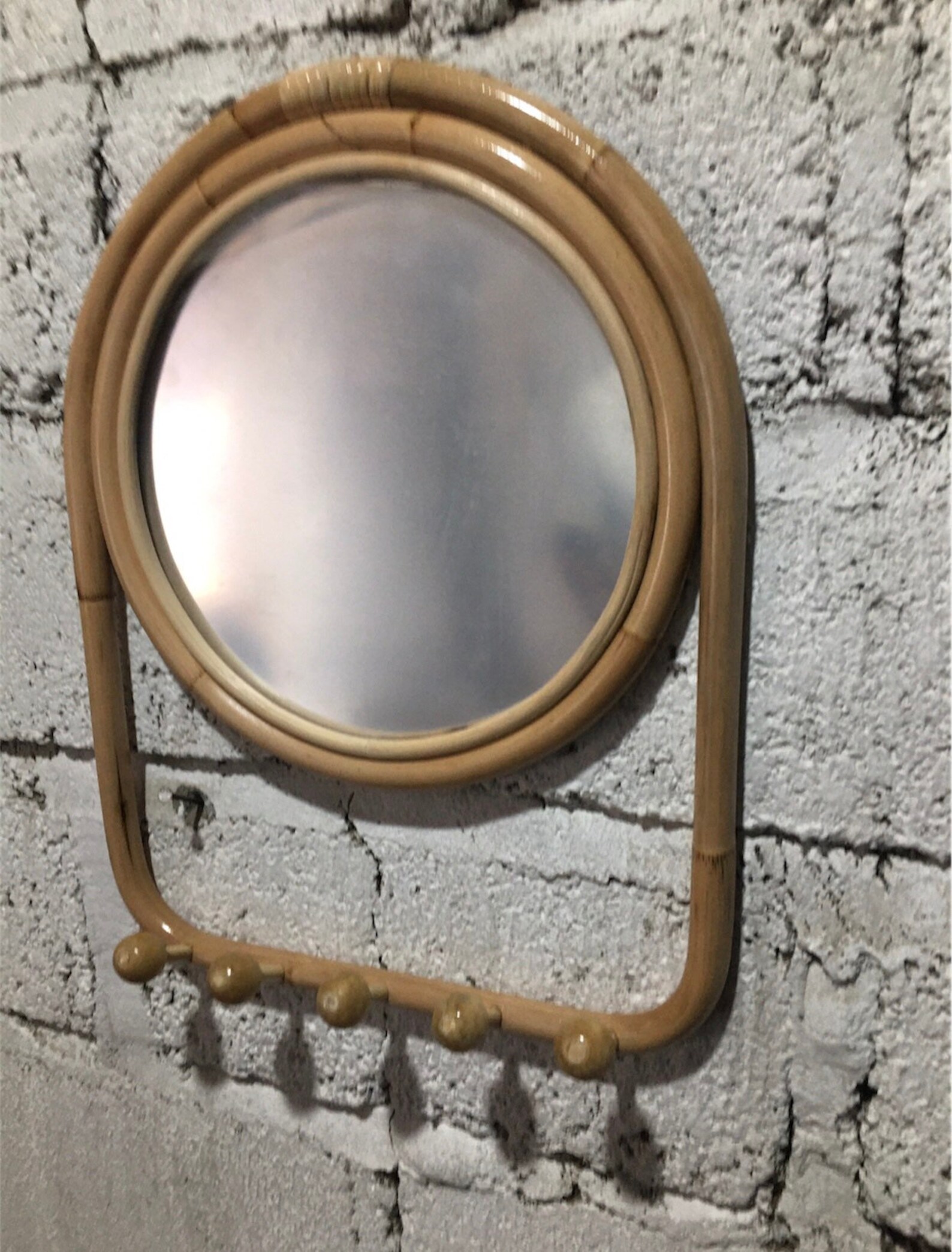 Entryway Round Mirror With Hooks Rattan Mirror Hooked Hook Etsy