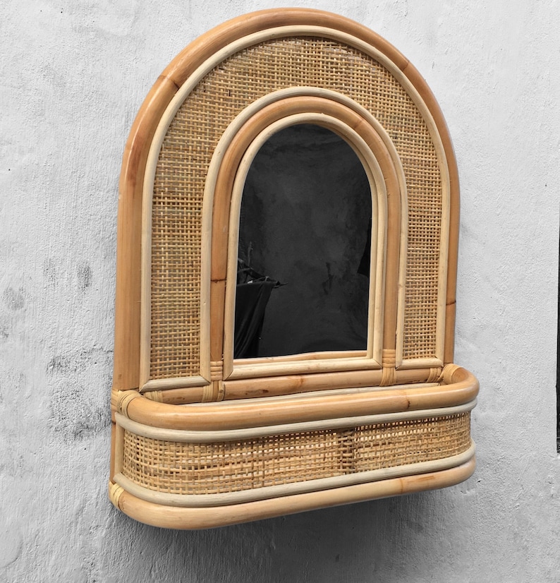 Rattan Mirror With Shelf Rattan Arch Mirror Square Knitting Etsy