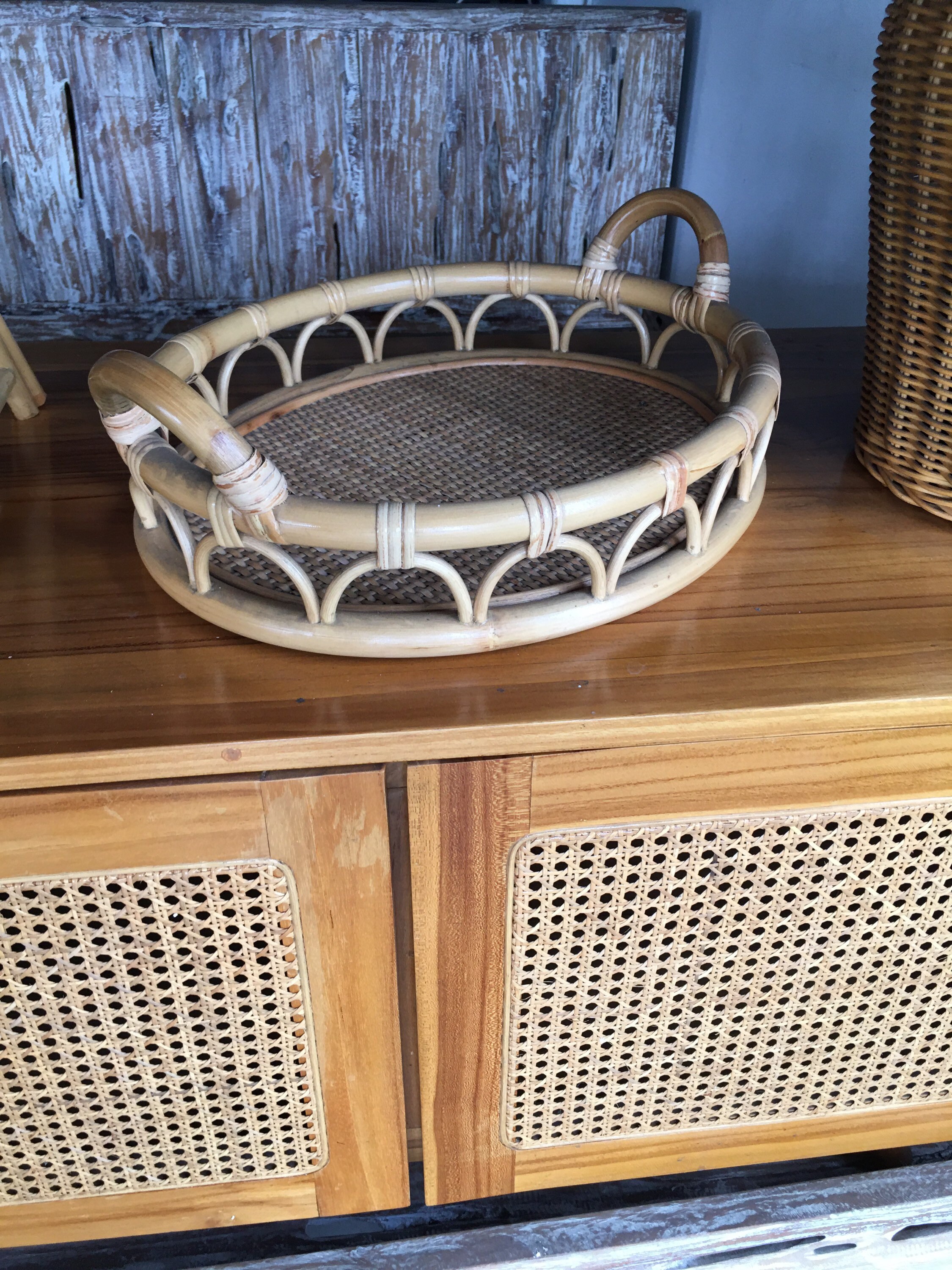 1950s Style Rattan Decorative Tray Rattan Tray Rattan Large Etsy