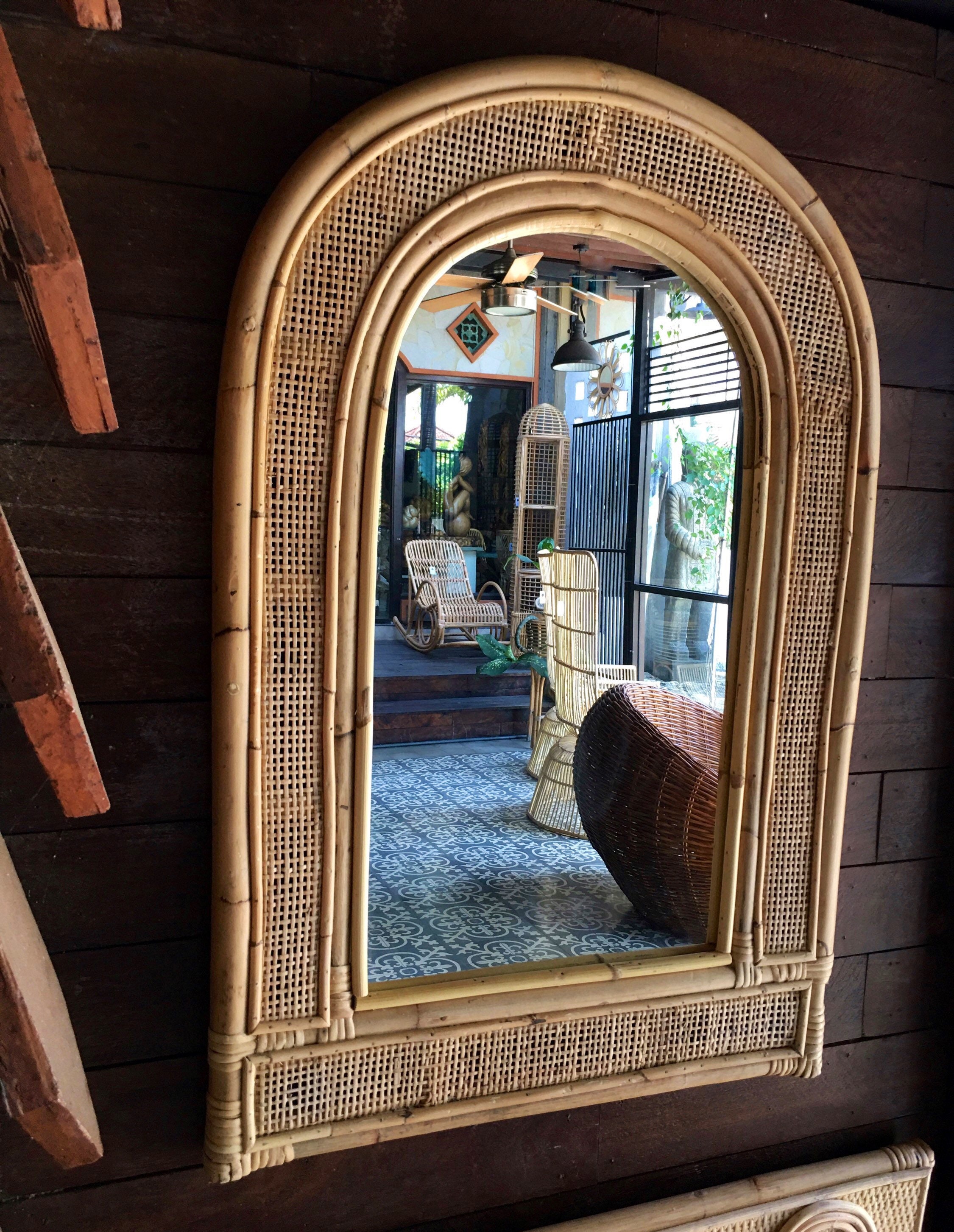 オールドラタン꧂アーチ型 ミラー 昭和レトロ 70年代〜80年代