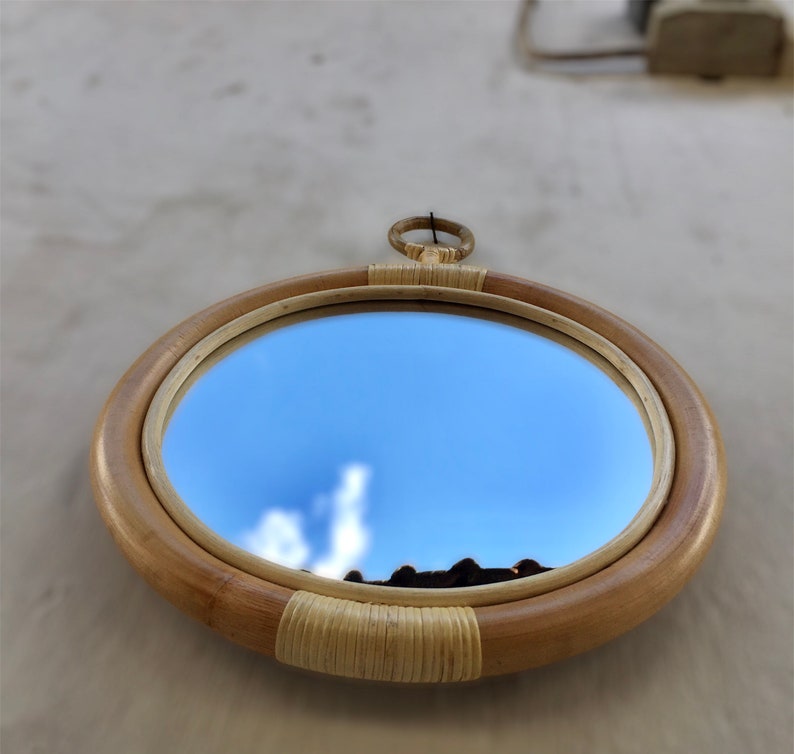 Simple Rattan Mirror Rattan Round Mirror Etsy