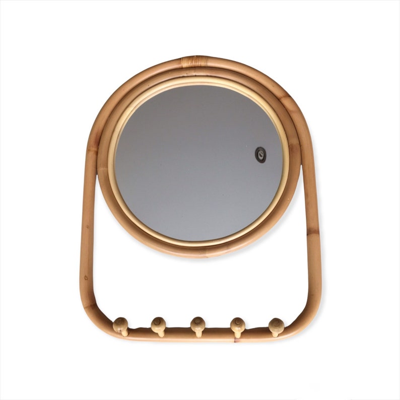 Entryway Round Mirror With Hooks Rattan Mirror Hooked Hook Etsy