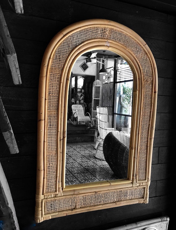 Espejo grande de ratán tejido a mano estilo vintage espejo de - Etsy España