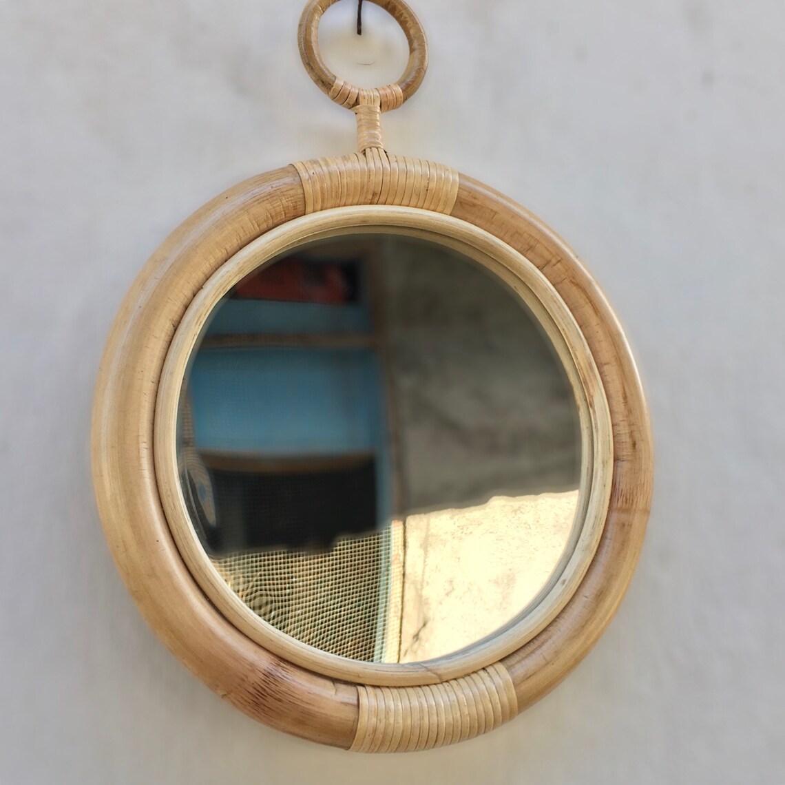 Simple Rattan Mirror Rattan Round Mirror Etsy