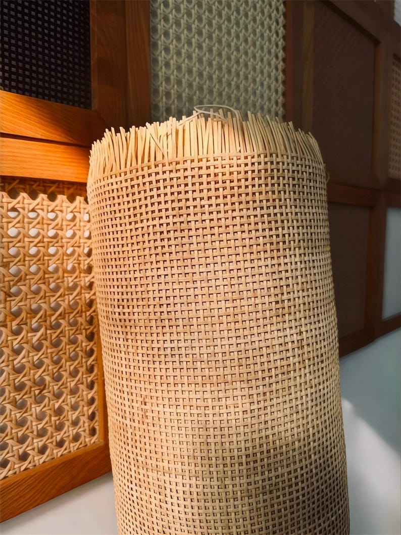 Rotolo di intreccio in rattan, trama quadrata naturale immagine 2