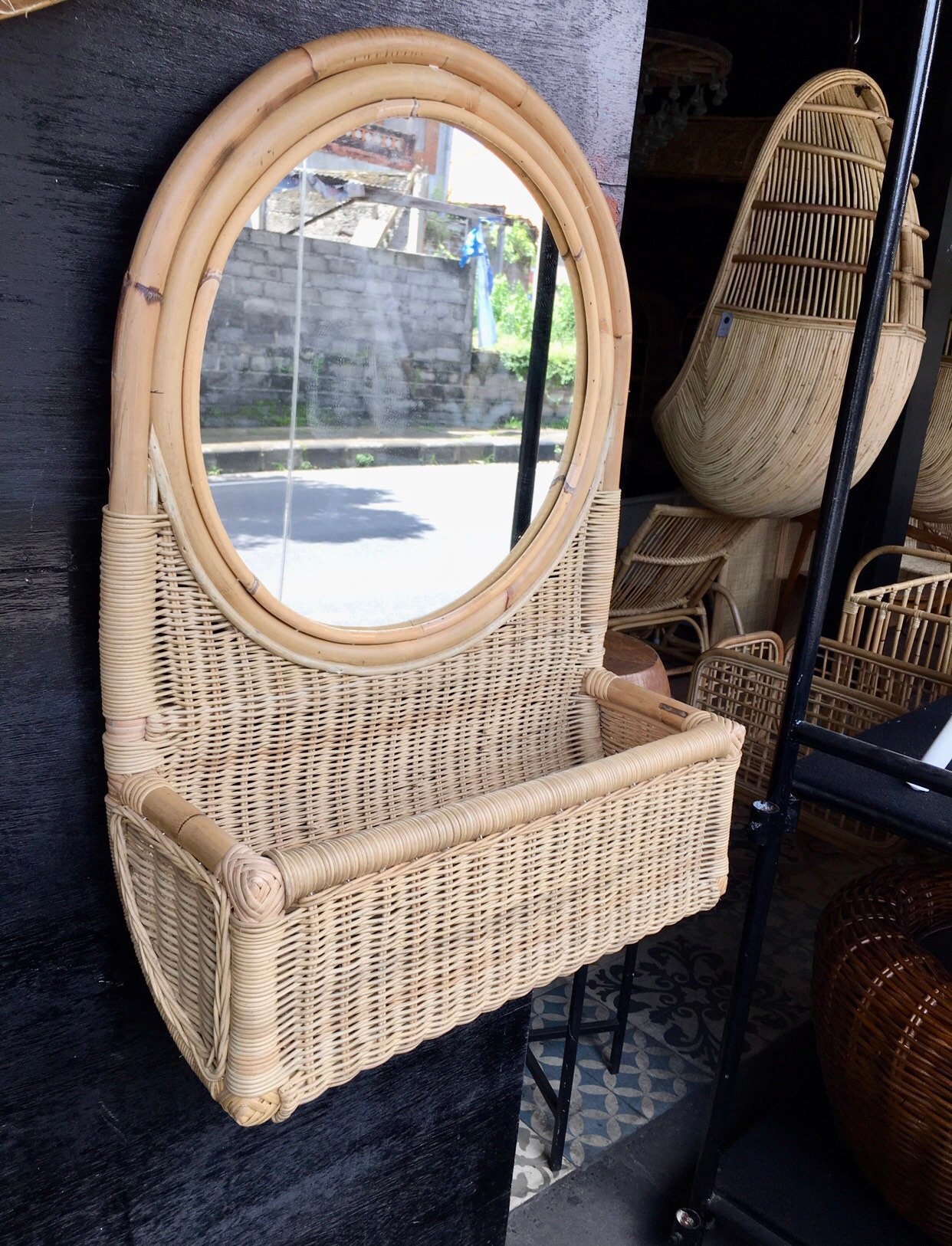 Wicker Entryway Shelf Mirror Hand Woven Basket Mirror Etsy UK