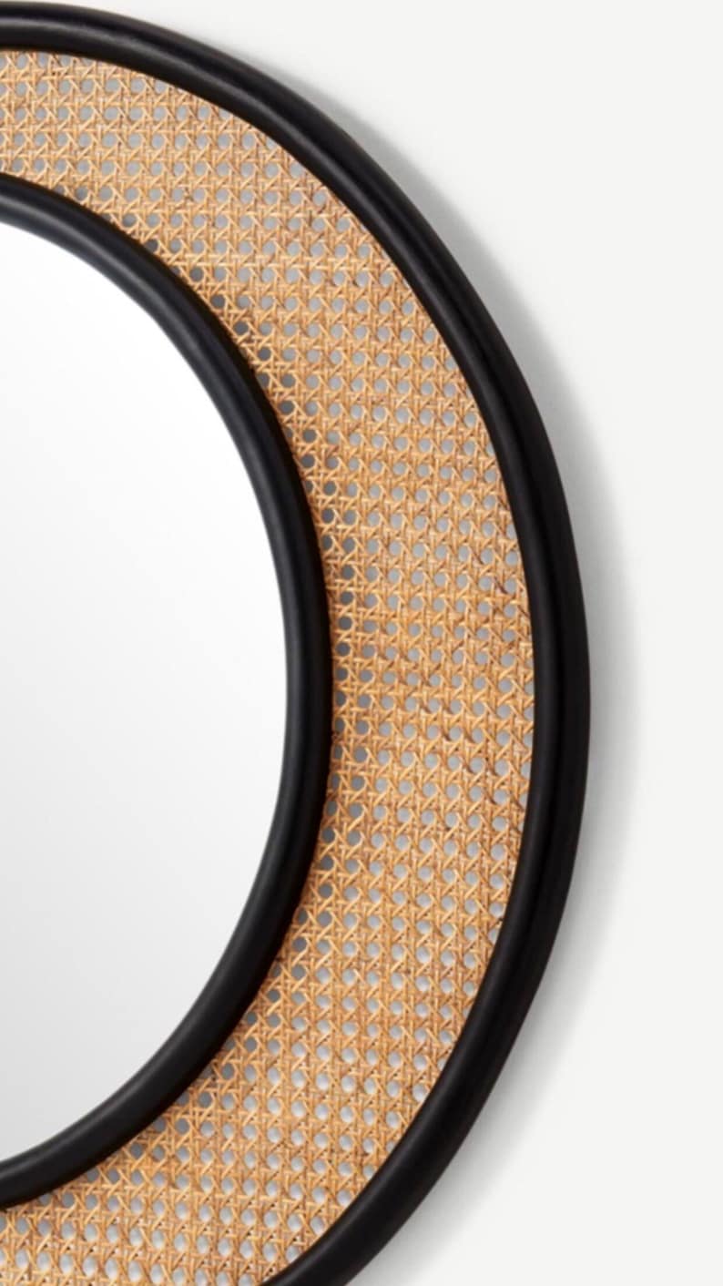 Rattan Round Double Frame Mirror Black Frame Handwoven Rattan Etsy