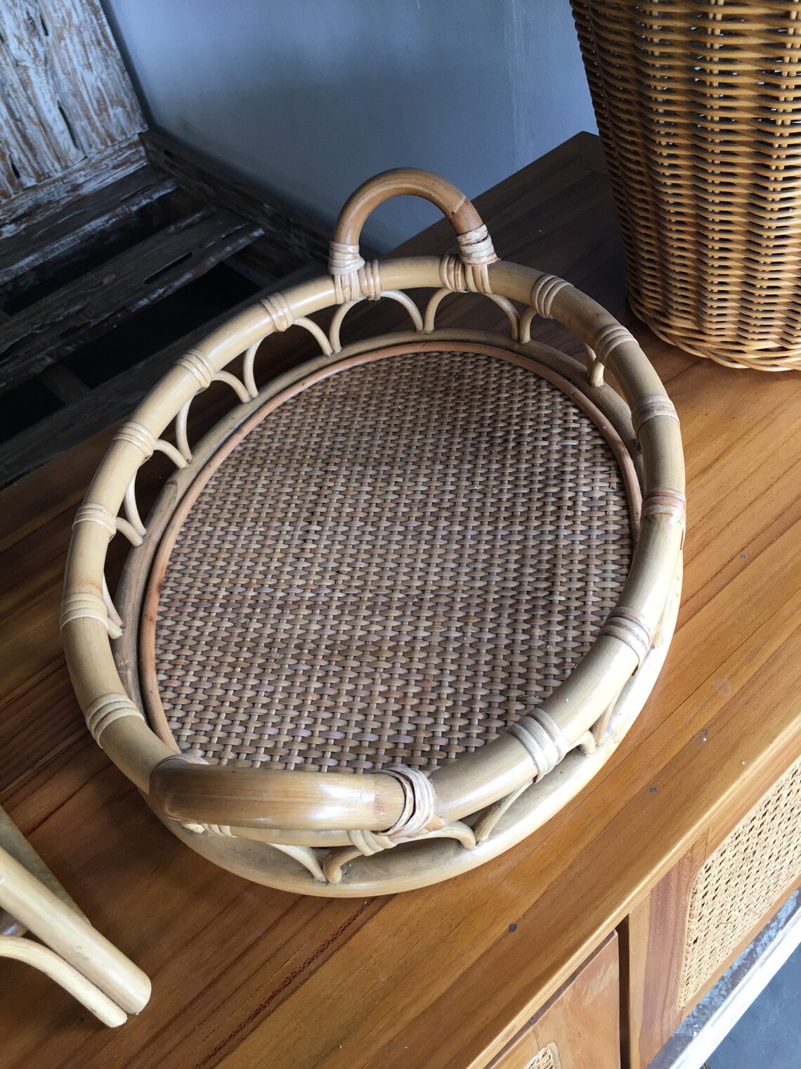 1950s Style Rattan Decorative Tray Rattan Tray Rattan Large Etsy