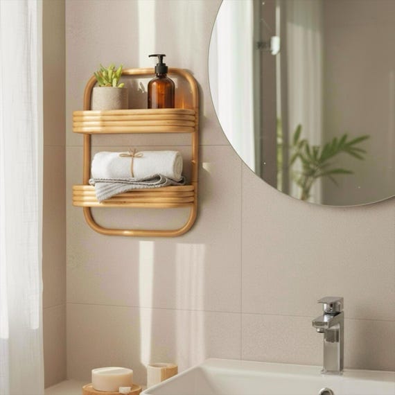 Wandregal aus Rattan - Japandi Badezimmer Organizer - Kche Gewrzregal -  Minimalistische Bambus Aufbewahrung - Etsy sterreich