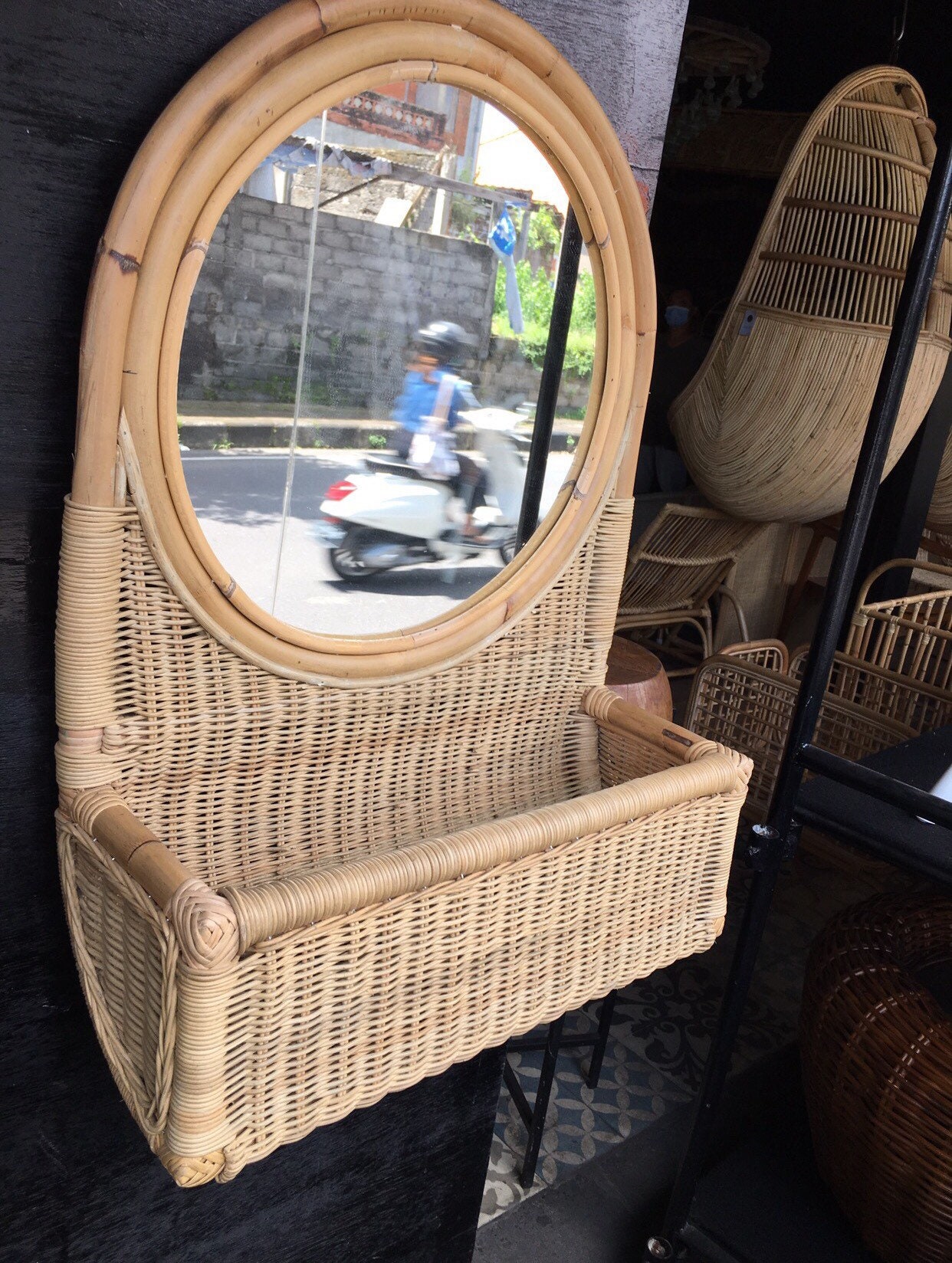 Rattan Basket Mirror Hand Woven Basket Mirror Natural Etsy