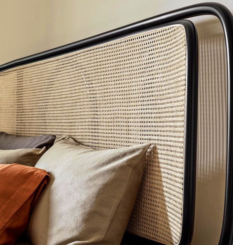 Natural Rattan Double Frame Black Headboard - Rattan Wall Mounted ...