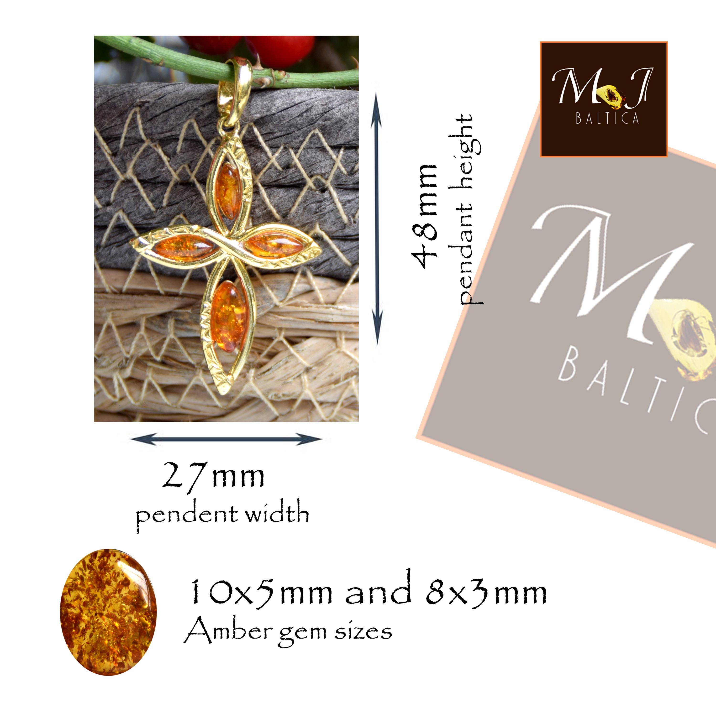 Pendant With Natural Baltic Amber and 18k Gold Plated Silver