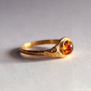 MJ Baltica, ring, natural Baltic Amber, 925 Silver, 14k Gold plated, vintage, delicate, handcrafted, BZP026