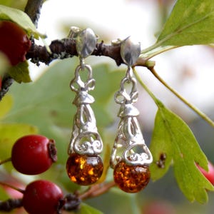 Drop earrings with natural Baltic Amber and 925 Silver, cognac amber, MJ Baltica, BK160