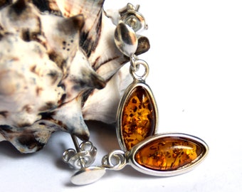 MJ Baltica, earrings, Natural amber Baltica, Silver 925, marquise, classic, handcraft, BK094