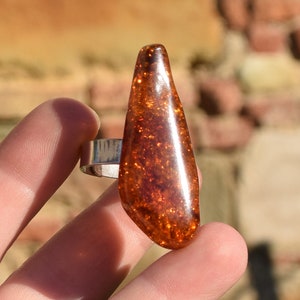 Large adjustable size ring, created with natural Baltic Amber and 925 Silver, cognac amber, MJ Baltica, BP113