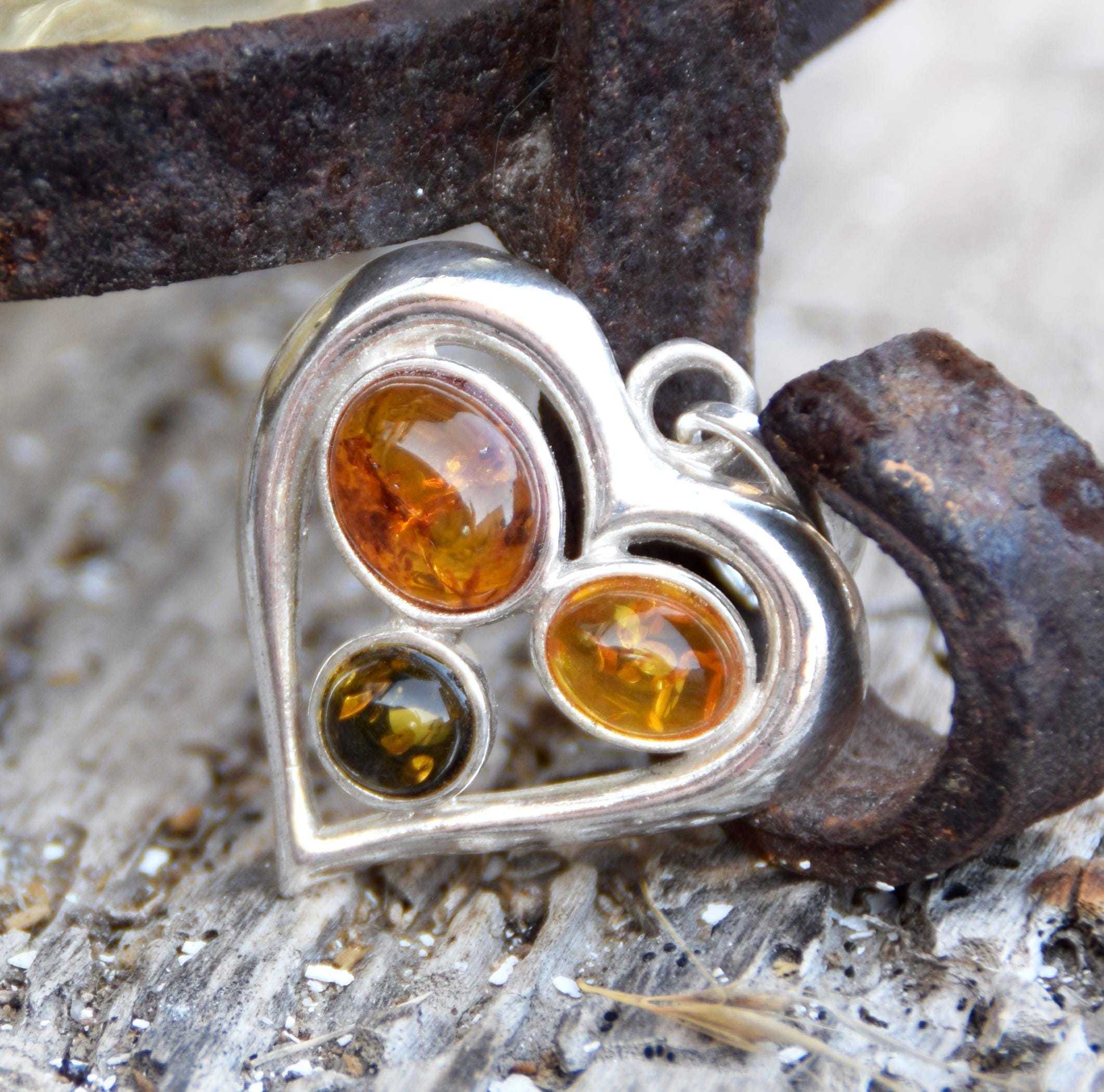 Pendentif Cœur En Ambre Naturel De La Baltique - Argent 925 - Top Amber - Neuf