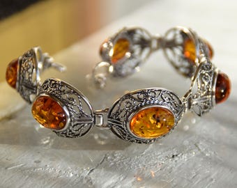 YEESIA Bracciale Donna In Argento Sterling 925 Con Ambra Naturale, Regolabile 17,5 Cm + 5 Cm, Gioiello Ipoallergenico, Idea Regalo Compleanno, Festa Della Mamma, San Valentino