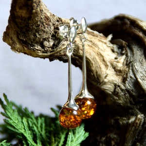 Drop earrings with natural Baltic Amber and 925 Silver, cognac amber, MJ Baltica, BK031