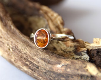 Ring created with natural Baltic Amber and 925 Silver, cognac amber, MJ Baltica, BP093