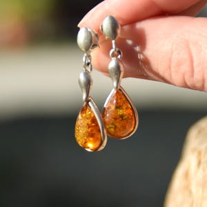 Drop earrings with natural Baltic Amber and 925 Silver, cognac amber, MJ Baltica, BK069